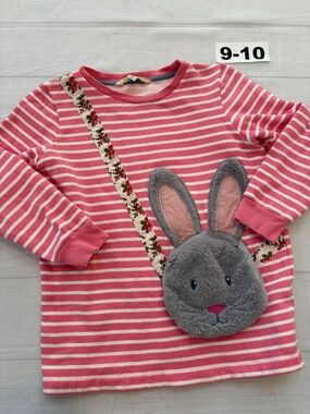 Mini Boden Pink & White Striped Sweatshirt with Gray Bunny Purse